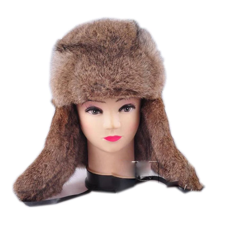 Men's Fluffy Real Rabbit Fur Warm Hat/Russian Bombers Cheek Handsome Looking Hat 