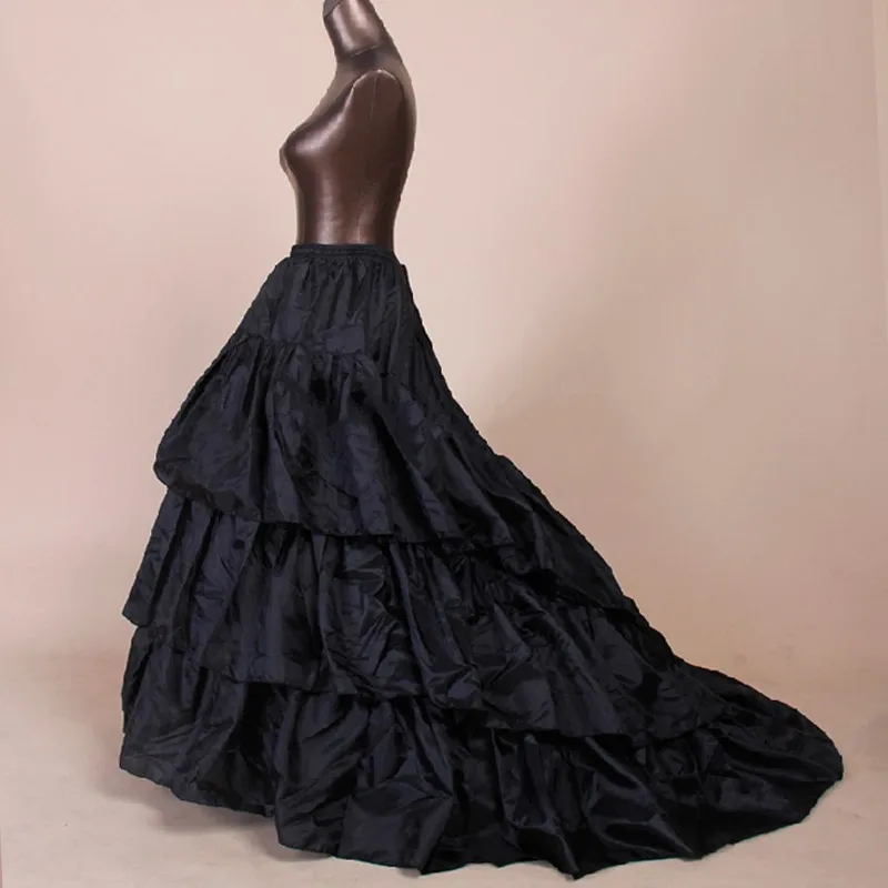 JaneVini 3 Hoops развертки Поезд Нижняя юбка для свадебного платья рокабилли юбка черная Свадебная пышная бальная юбка регулируемая