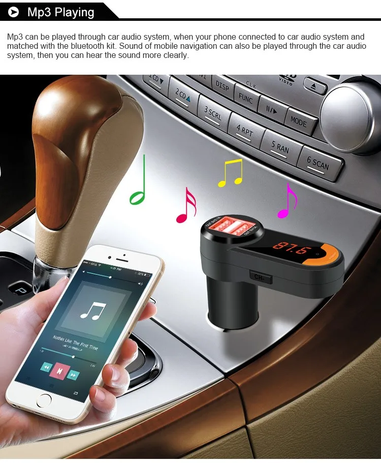 YUANMINGSHI Bluetooth Mini 2 порта USB Автомобильное зарядное устройство для телефона с автомобильным fm-передатчиком громкой связи FM USB передатчик