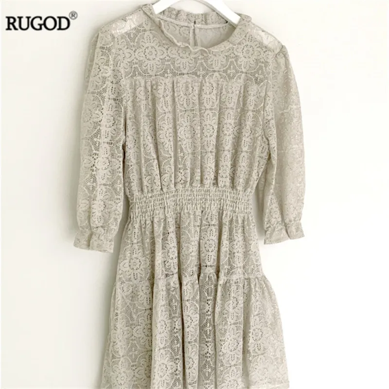 Женское ажурное платье RUGOD с кружевными краями однотонное летнее высокой