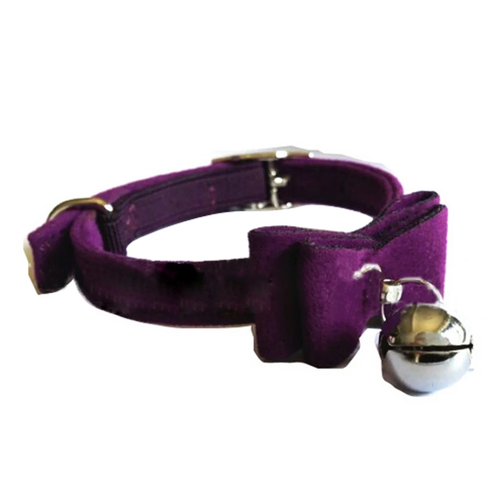 Фиолетовый Comfortabledog Воротники для собак кошек с колокольчиком котенок бархатный галстук-бабочка Детская Безопасность Собака Кошка воротник 6 видов цветов - Цвет: Фиолетовый