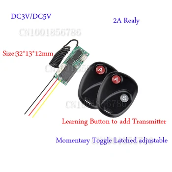 

DC3-5V Mini Small Volume Radio Remote Control Switch System 2 Transmitter Receiver 315/433.92MHZ Latched Toggle Momentary Learn