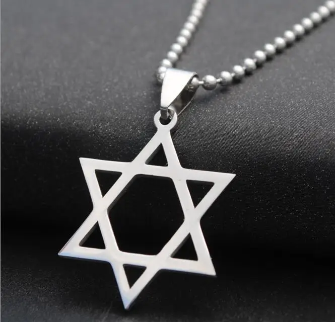 

Trendy Silver tone Stainless Steel Jewish Star of David Charm Pendant Necklace With 50cm Chain For Men Women Wholesale Jewelry