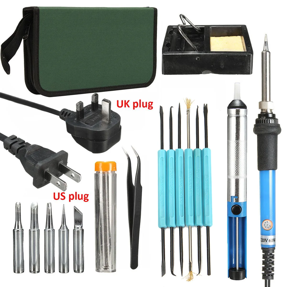

1 set Adjustable Multi-functional 60W Soldering Iron Kits 200~450 Temperature Welding Tool Repair Tools
