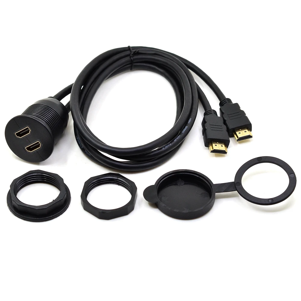 Dual Ports 2 Port HDMI Male to Female Car Mount Flush Extension Cable
