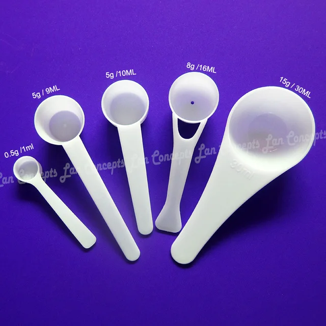 50pcs/lot Measuring Plastic Scoop PP Measure Spoon 0.5g 1ml 5g 9ml 10ML