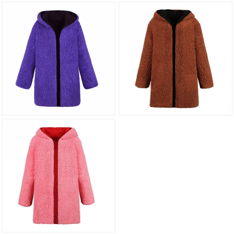 European and American plus-size high quality color matching coat with plush hooded overcoat on both sides (2)