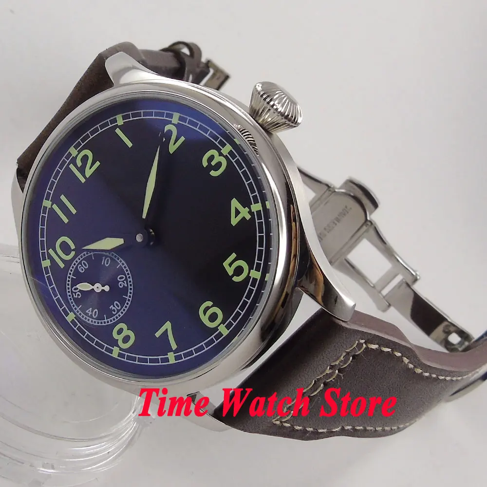 

Parnis watch 44mm 6497 hand winding Men's watch waterproof Luminous black sterial dial luminous deployant clasp leather strap P5