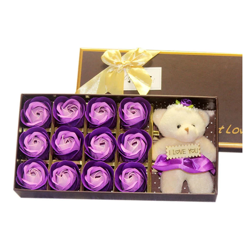 1 коробка роза цветок Мыло Подарочная коробка для ванны-идеальный подарок на день Святого Валентина с медведем для матери, жены или девушки