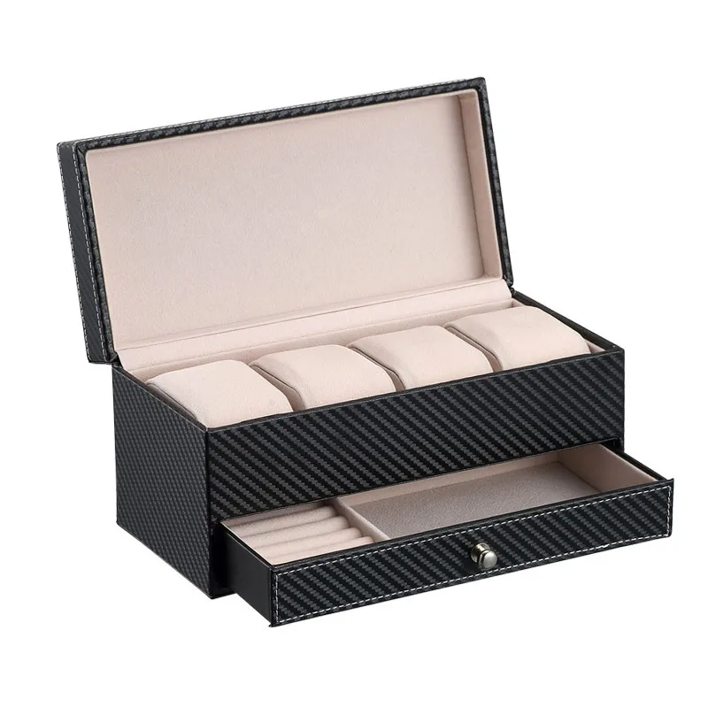 

guanya New style leather jewelry storage box men and women business Drawer style Four seats PU Leather watch box