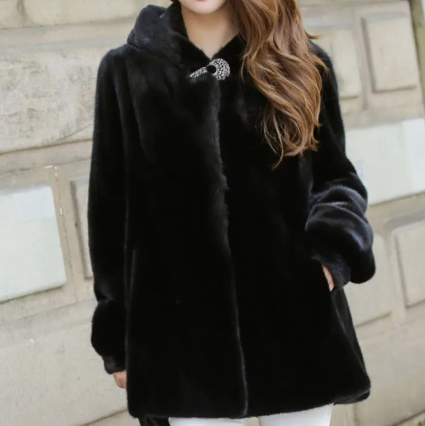 vetement зимняя женская шуба из искусственного меха норки Верхняя одежда пушистое тонкое пальто с капюшоном пальто из искусственного меха пальто-трапеция AW174