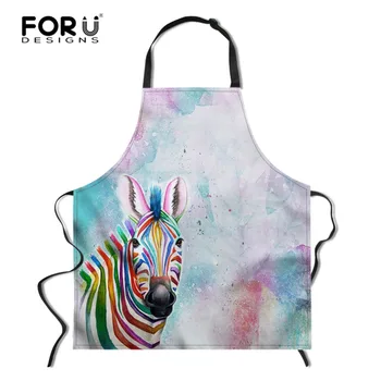 

FORUDESIGNS Brief Adjustable Poly Cotton Zebra Kitchen Apron For Women Chef Apron Baking Accessories Commercial Restaurant Bib