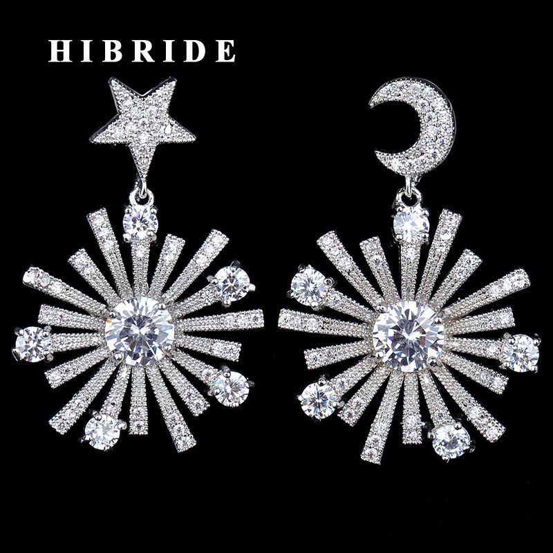 

HIBRIDE New Arrival Beauty Moon Star Shape Big Pendientes Gold-Color Drop Earring Brincos For Jewelry Wholesale Price E-661
