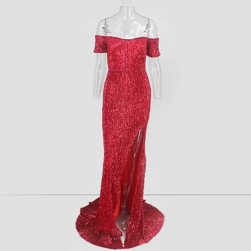 Tobinoone, сексуальное, с блестками, облегающее платье для вечеринки, Сетчатое, с открытой спиной, макси платье, геометрические, элегантные, с высоким разрезом, летние платья для женщин - Цвет: Красный