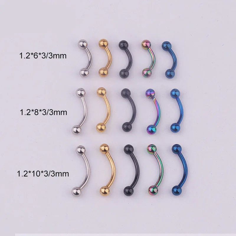 

5pcs/set Mix Color stainless Steel Curved Barbell Ball Eyebrow Ring Piercing Nose Lip Tongue Ring 5Colors Body Jewelry