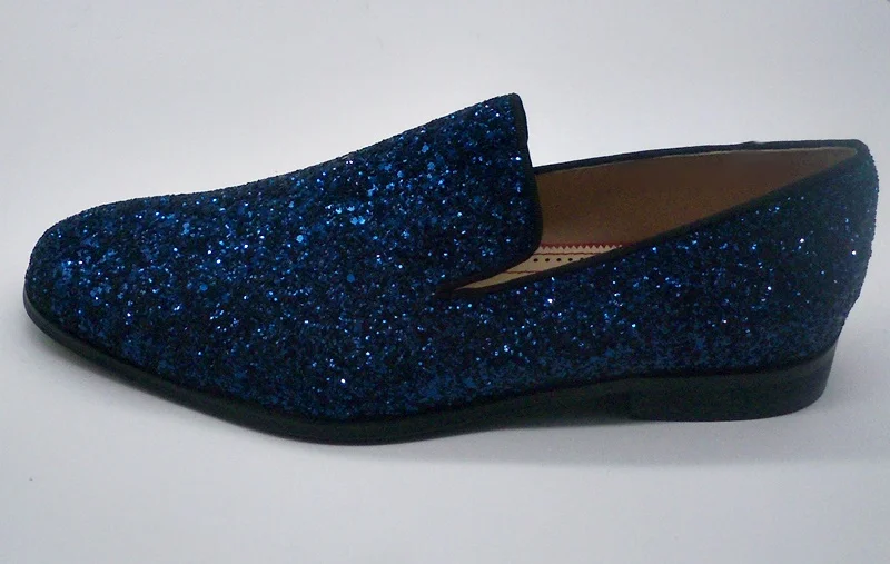 LOUBUTEN/ дизайн; мужские темно-синие блестящие лоферы с блестками ручной работы; мужские вечерние и свадебные туфли; Роскошные модельные мужские туфли