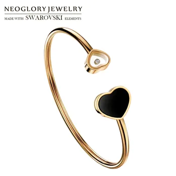 

Neoglory Shell & Stainless Steel Bangle Elegant Double Hearts Love Style Trendy Women Bracelet For Daily Dress Sale