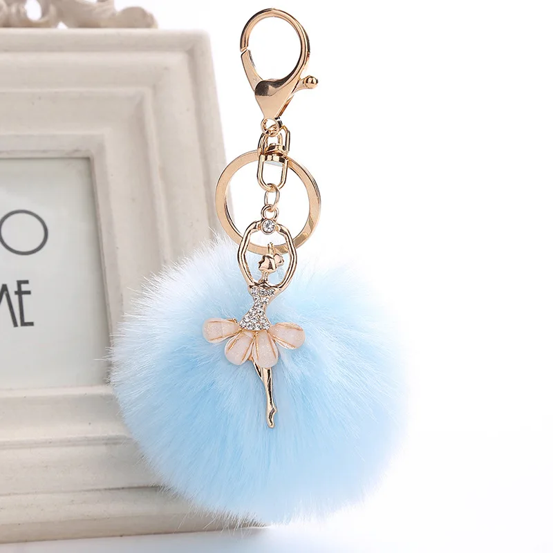 

ZOEBER Gold Key Chain Pom Pom Key Rings Fake Rabbit Fur Ball KeyChain Pompom Angel Girl Fourrure Pompon Women Bag Charms Jewelry