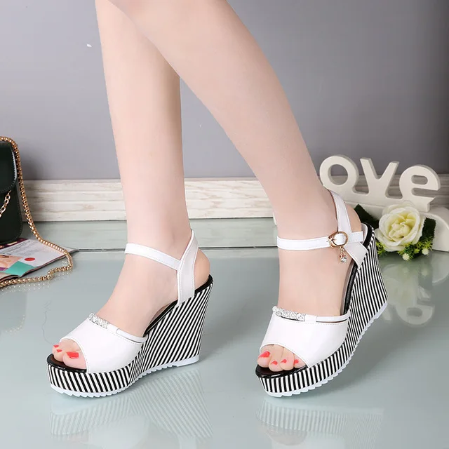 

Dropshipping 2019 Summer Women's Platform Wedges Waterproof Sandals 10cm Super High Heel Gingham PVC Sandals Women Shoes