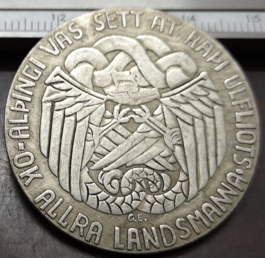 1930 Iceland 5 Kronur Althing Посеребренная копия жетона