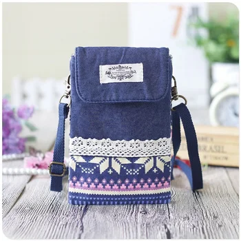 

Denim cotton floral national children school bags kids messenger travel crossbody phone pouch bag for kindergarten baby girls