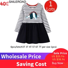 SAILEROAD 5 шт. / Лот Динозавр Блестки Платье Дети Пайетки Платье для Девочек 8 лет Девушка Карманная Одежда Платье С Длинным Рукавом