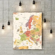 Colorido mapa de Europa Vintage antiguo lienzo Adhesivo de pared póster para el salón impresión estilo Retro arte pintura Barra de cafetería pub imagen