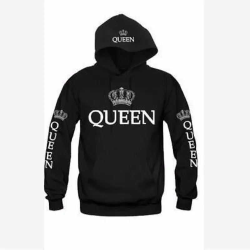 OMSJ осень 3 цвета король королева печатных толстовки для женщин и мужчин Толстовка влюбленных пары Толстовка С Капюшоном Повседневный пуловер - Цвет: Black queen