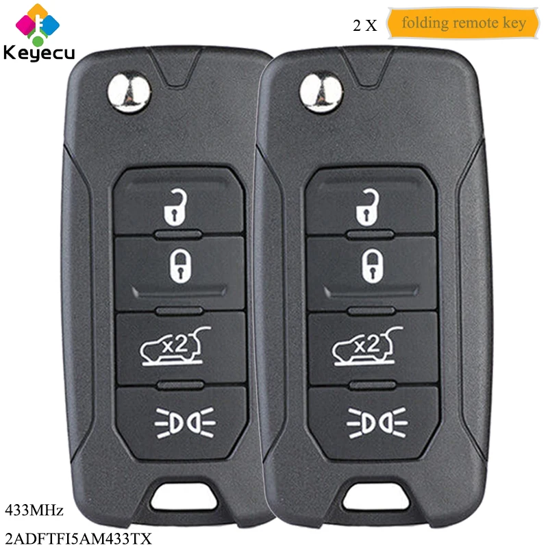 

KEYECU Pair Flip Remote Control Car Key With 4 Button & Megamos AES & 433MHz - for Jeep Renegade 2016-2018 P/N: 2ADFTFI5AM433TX