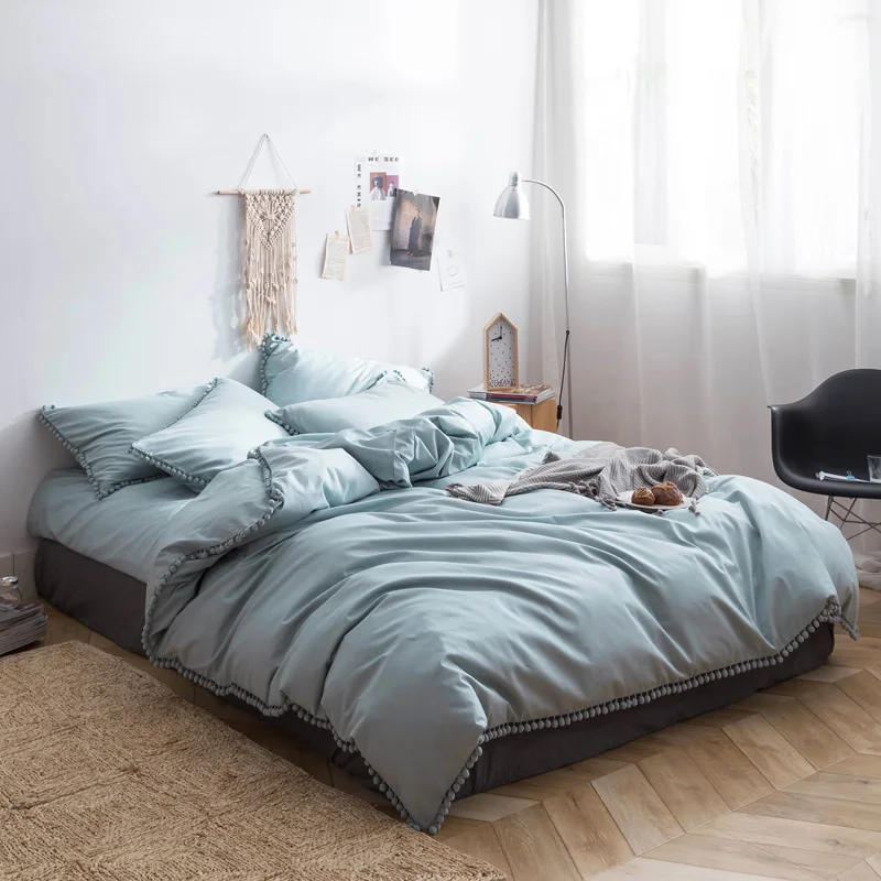 Luxury Bedding Sets Queen Simple Bedding Queen Size 4pcs Set Pom Pom
