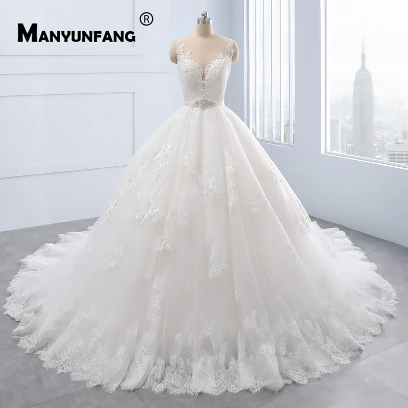 Вышитый тюль с кружевными аппликациями Robe BLANCHE Mariage роскошное свадебное платье реальное изображение Bridedress плюс Размеры