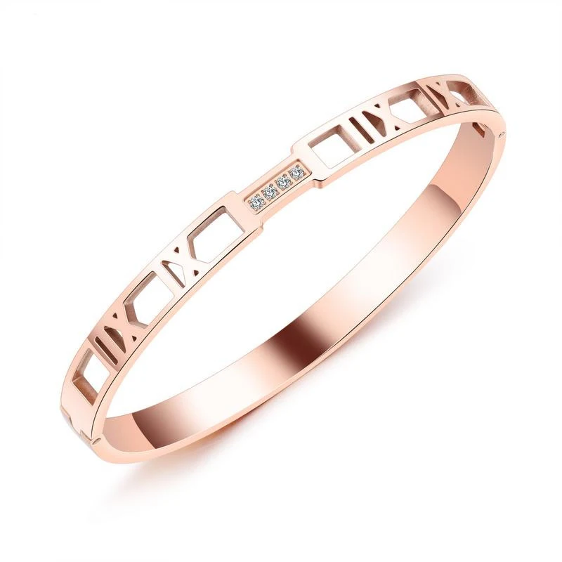 

Hot Sale Hollow Roman Numerals With Rhinestone CZ Rose Gold Color / Silver Color / Gold Color Stainless Steel Bracelets