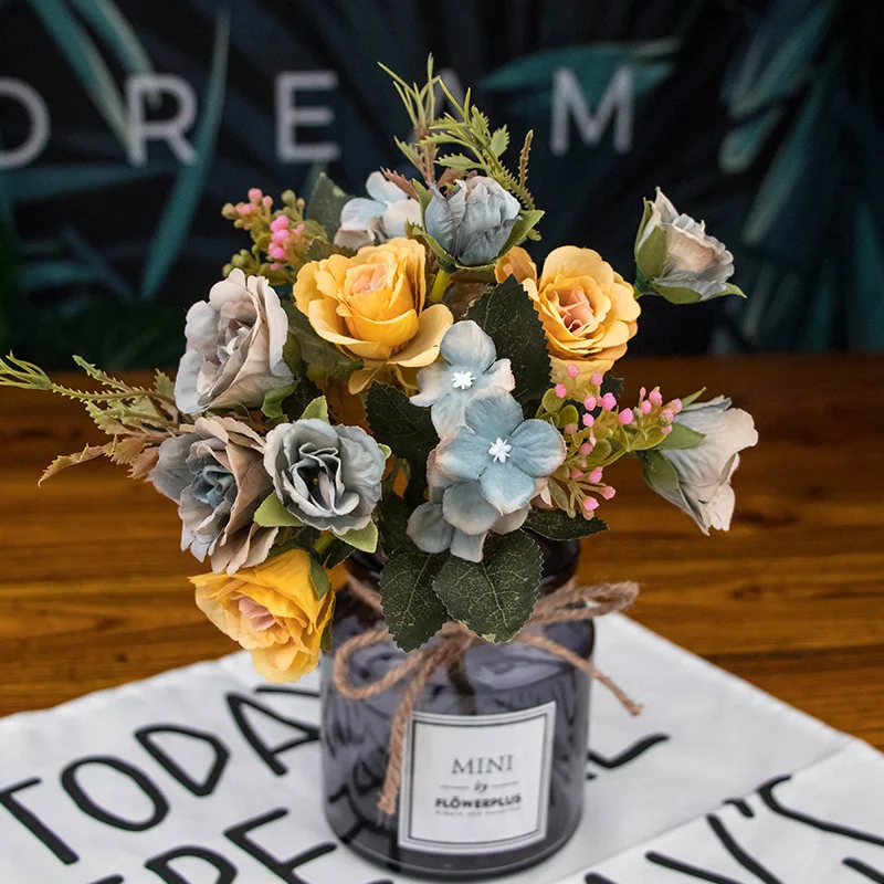 

6 Colors Optional Artificial Rose Bouquet Fake Flowers Holding Wedding Home Decoration Silk Flowers JH59