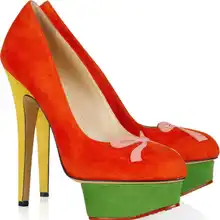 Orange Dress Pumps Slip On Thin High Heels Shoes For Women Closed Rounded Toe Pump On Platform Glitter Custom Made Size US14