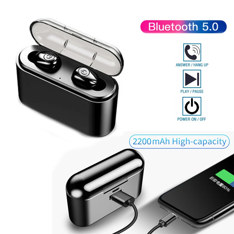

McGeSin Wireless Earphone Bluetooth Binaural BASS Stereo Headset In-ear Sport Music Earbuds With 2200mAh Charging BOX For PHONE