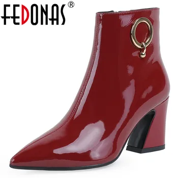 

FEDONAS Autumn Winter Genuine Leather Woman Ankle Boots Pointed Toe High Heels Short Chelsea Boots Side Zipper Party Shoes Woman