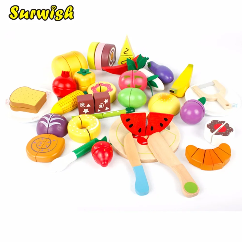 

32Pcs/Set Wooden Fruit Vegetables Cutting Toy Early Development and Education Toy for Baby - Color Random
