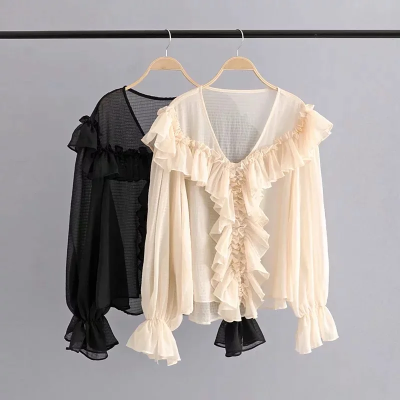 

Blusas Mujer De Moda 2019 New Fungus Long Sleeve Loose Perspective Long Sleeve Shirt Top Blouse Women Streetwear