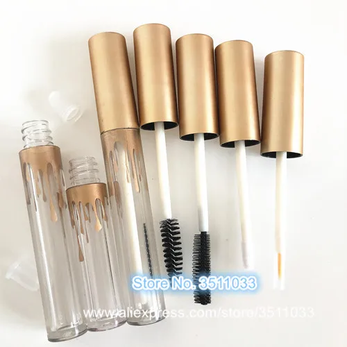 

50pcs Cute Clear Mascara Tube DIY Gold Lid Cap Empty Lip Gloss Tube Small Cosmetic Eyeliner Refillable Container 2.5ml 3.5ml