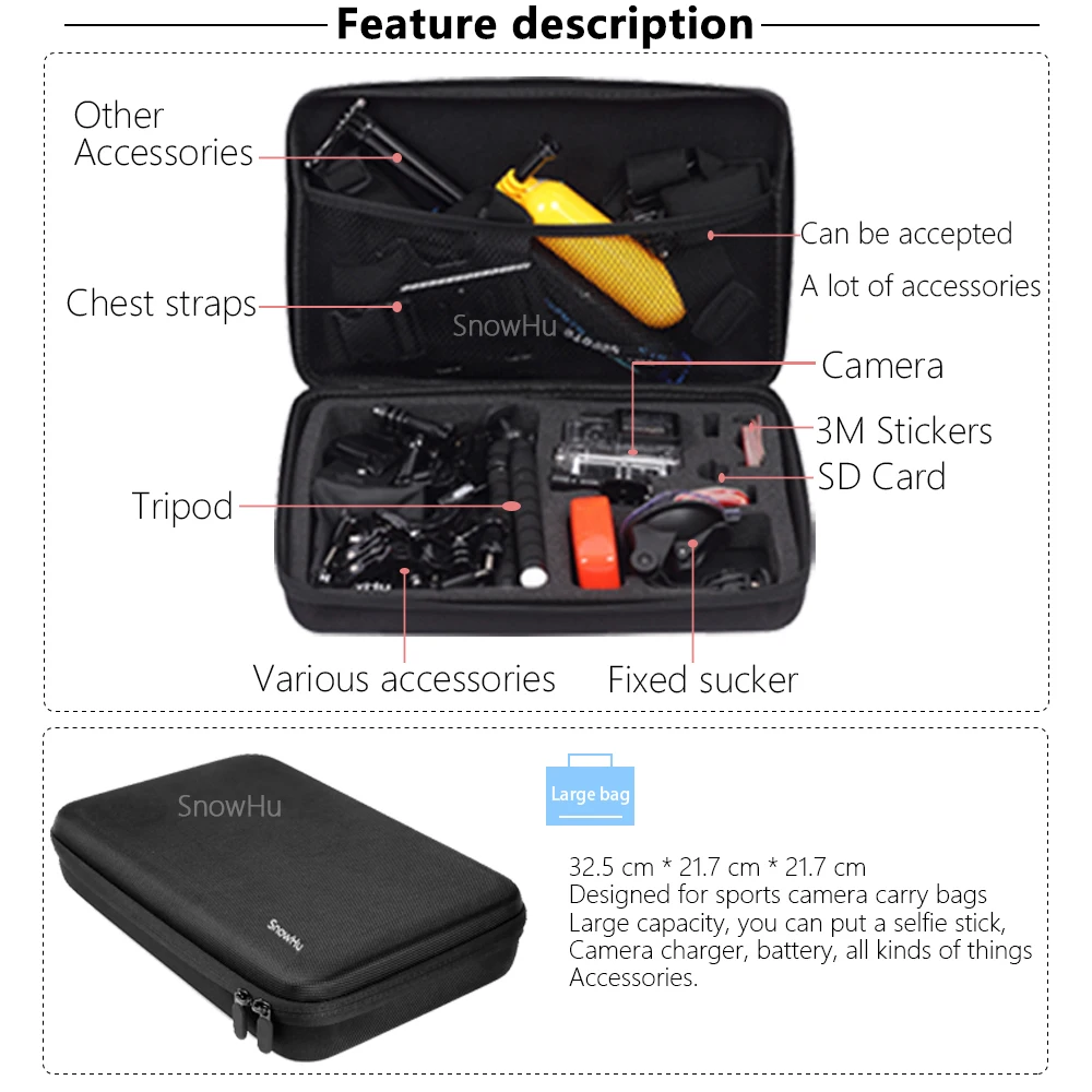 SnowHu para Gopro accesorios para ir pro hero 7 6 5 4 3 kit de montaje para SJCAM SJ7000 para xiaomi yi 4 K cámara para eken h9 GS16 - 6