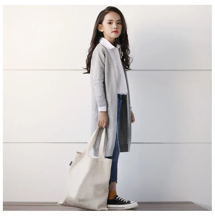Spring 2019 Fashion X Long Knit Trench Coats For Teenage Girls Solid Cotton V-neck Kids Overcoat Children Outerwear Top Clothing (23).jpg
