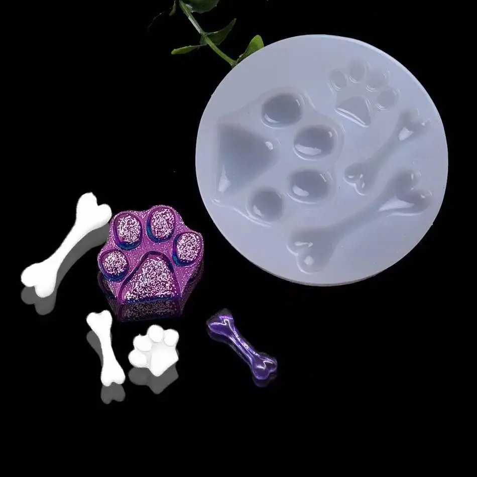 

1pcs UV Resin Jewelry Liquid Silicone Mold Bone Dog Cat Footprint Resin Charms Molds For DIY Intersperse Decorate Making Jewelry