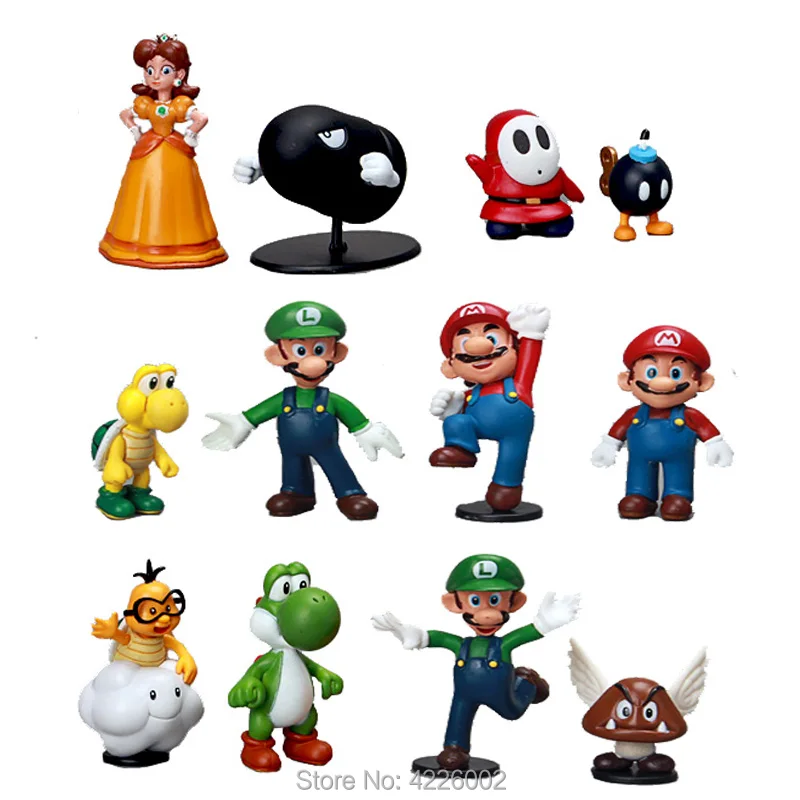 18pcs Super Mario Bros Luigi Yoshi Donkey kong PVC Action Figures Peach Daisy Koopa Toad Miniatures Figurines Dolls Kids Toys