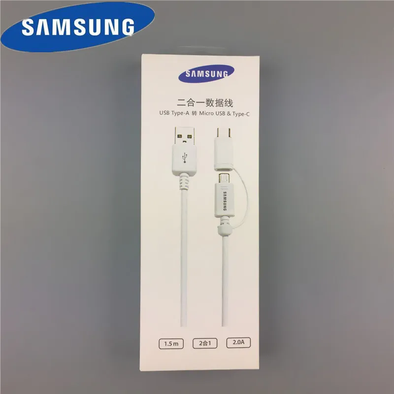 

Original Samsung Charger Cable 2 in 1 Micro USB to type c 2.0A Data LINE For Galaxy note 4 5 8 S4 S6 S7 Edge A3 A5 A7 J3 j5 J7