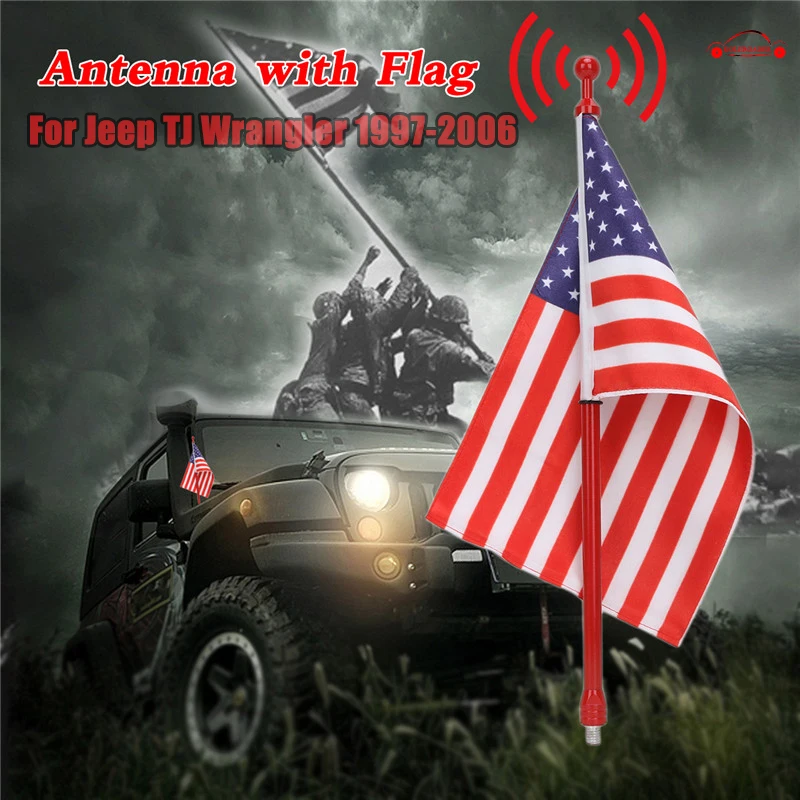 

For Jeep Wrangler TJ FM AM Radio Antenna Mast With Flag 14inch 6mm Signal Amplifier Antenna Booster Roof 1997-2006 KOLEROADER
