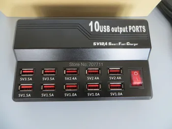 

50pcs/lot USB Rapid Charger 60 Watt 12A 10 USB Port 5V 1A-3.5A Wall for iPhone Samsung HTC