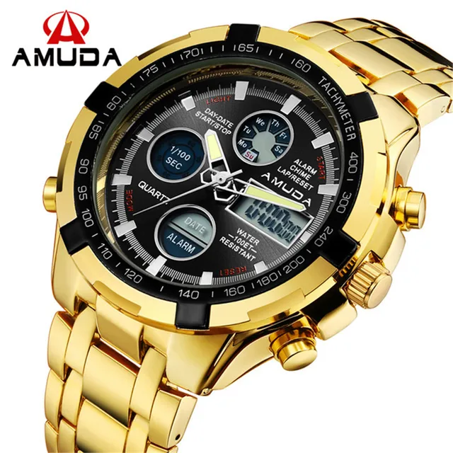 Gold men sport digital watches Amuda Famous Brand Mens waterproof wristwatch Gol Gold men sport digital watches Amuda Famous Brand Mens waterproof wristwatch Gol