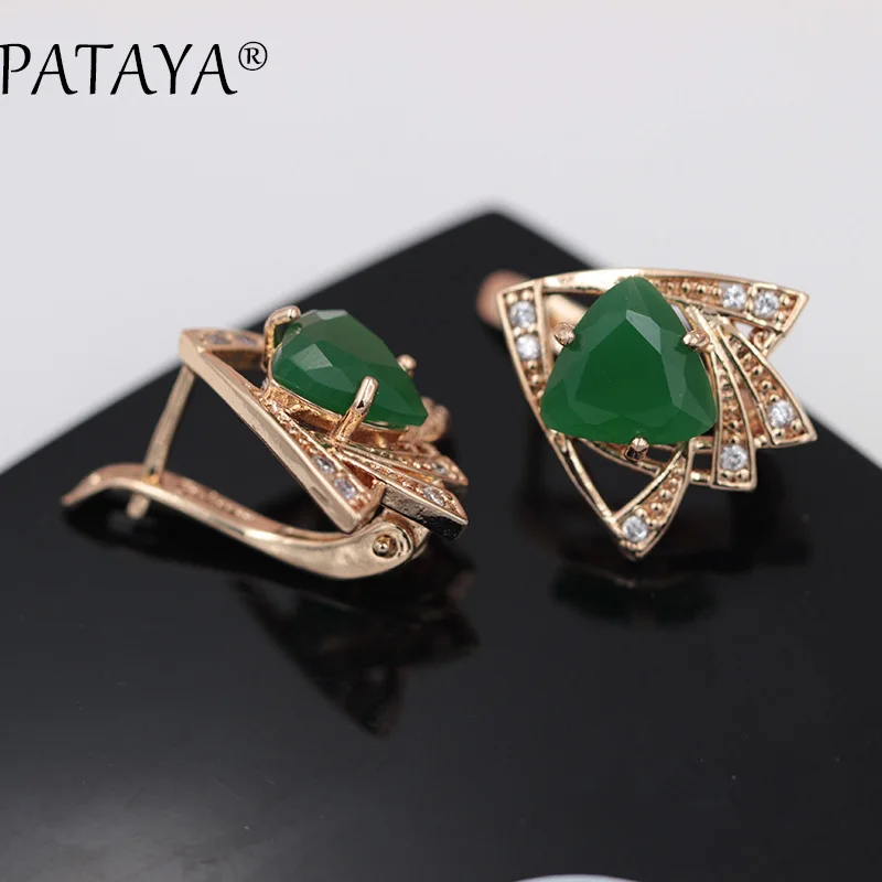 Серьги женские из розового золота 585 пробы с зеленым Цирконом|green zircon earrings|earrings