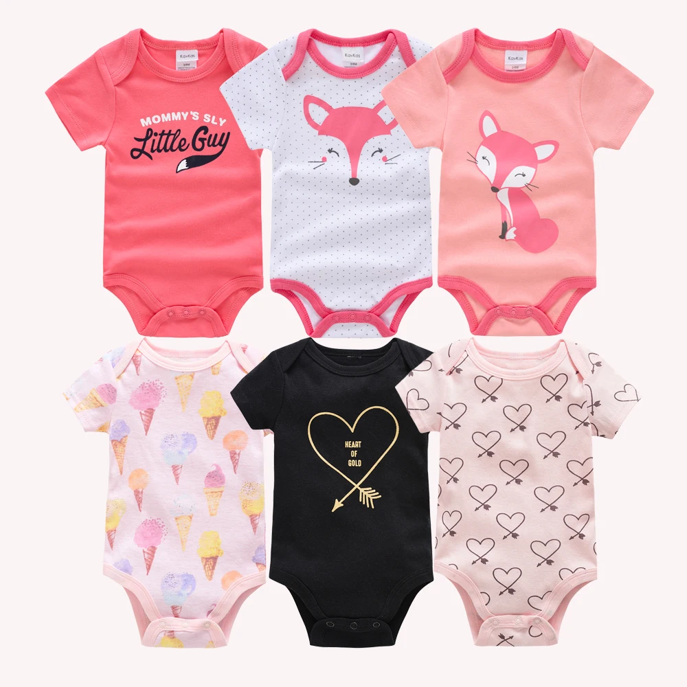 Kavkas Baby Girls Bodysuits 6 pcs/lot Summer Cotton Baby Clothes Short Sleeve Newborn body bebe 0-3 months Infant Clothing