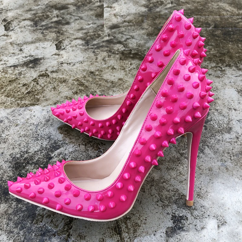 

2019 Fashion free shipping Women spikes Patent Leather Poined Toe Stiletto high heel pump HIGH-HEELED SHOES Wedding shoes